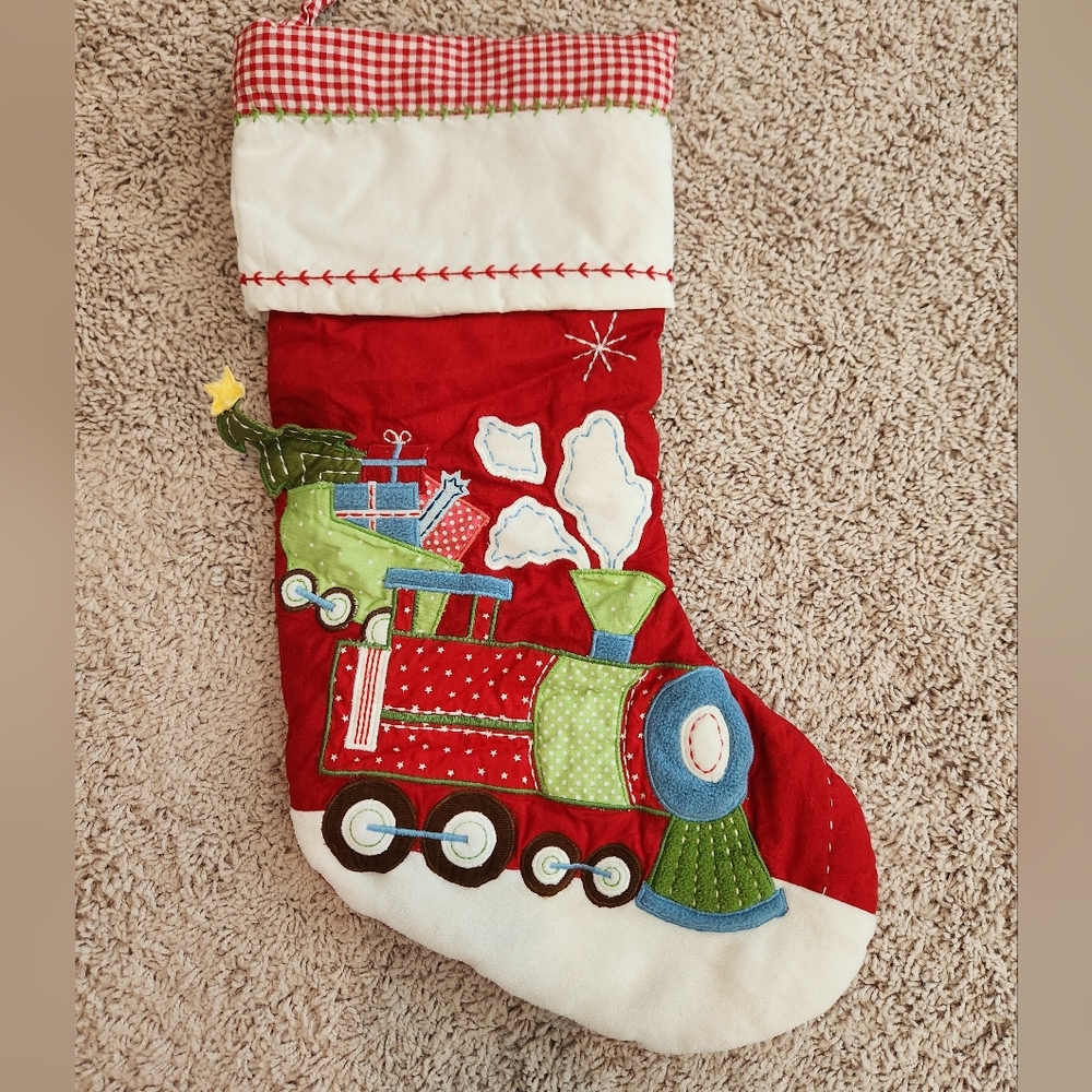 Pottery barn train stocking